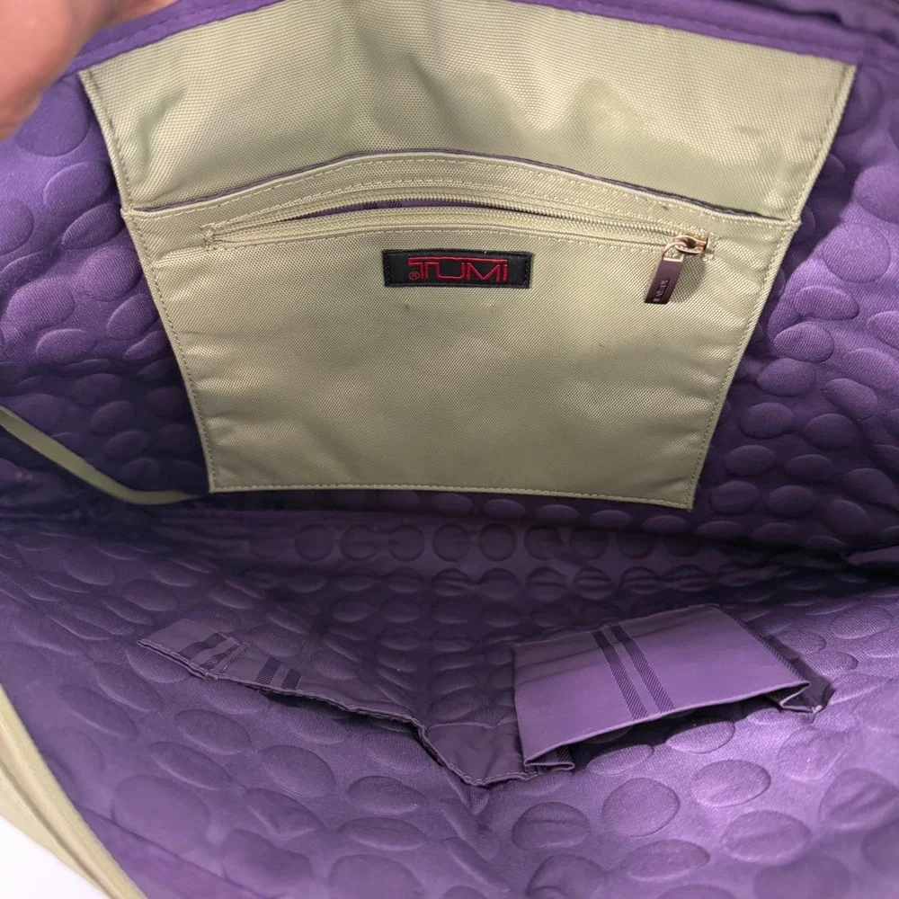 Tumi Olive Green Nylon Laptop Briefcase Messenger Bag Gold Hardware